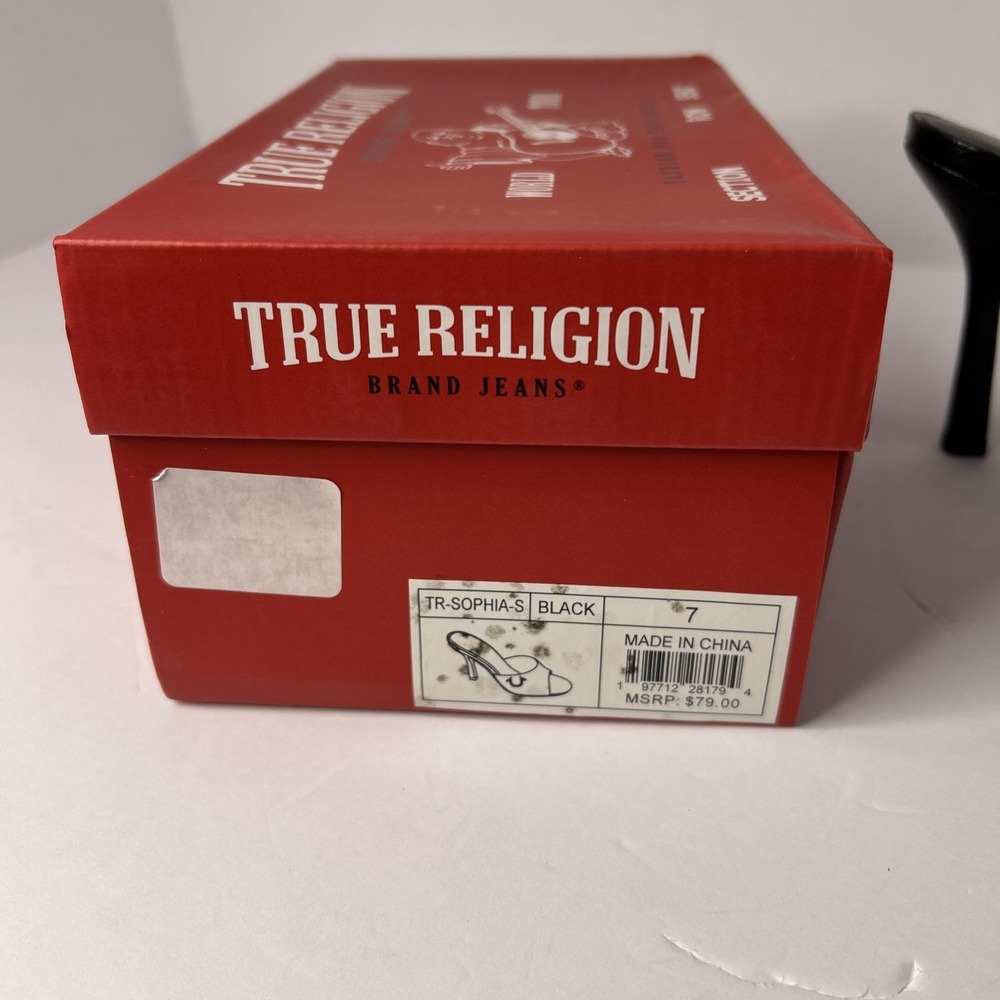 TRUE RELIGION Womens 7 Sophia Black Heeled Open Toe Sandals - Picture 10 of 10